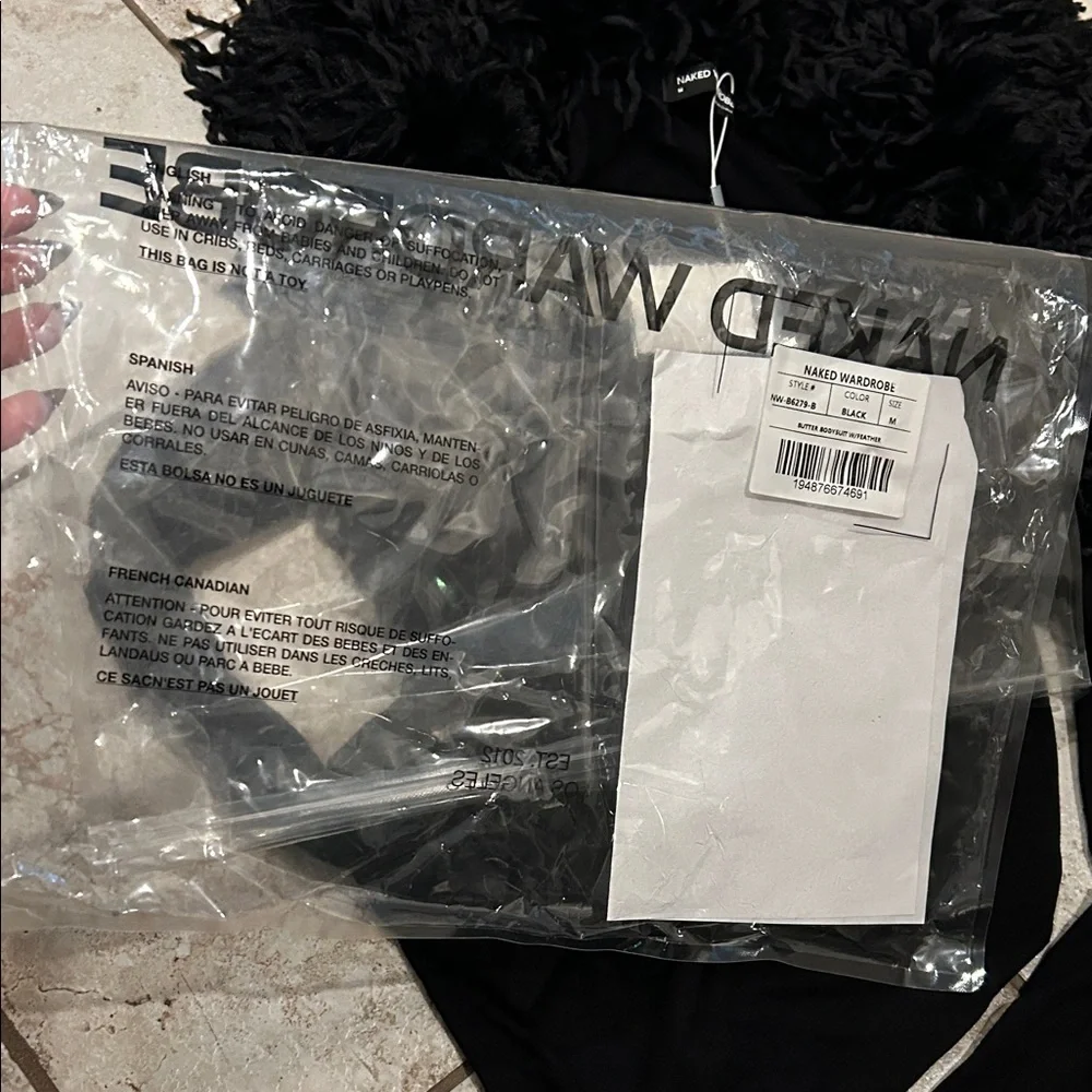 Naked Wardrobe Black Bodysuit with Faux Fur Collar - Picture 6 of 8